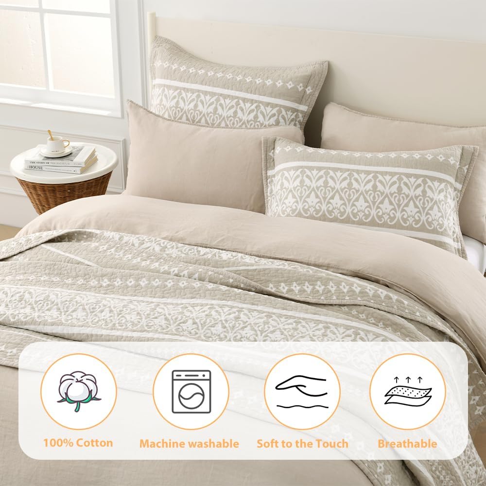 BCOTTOND Boho King Quilt Set 3 Piece All Season