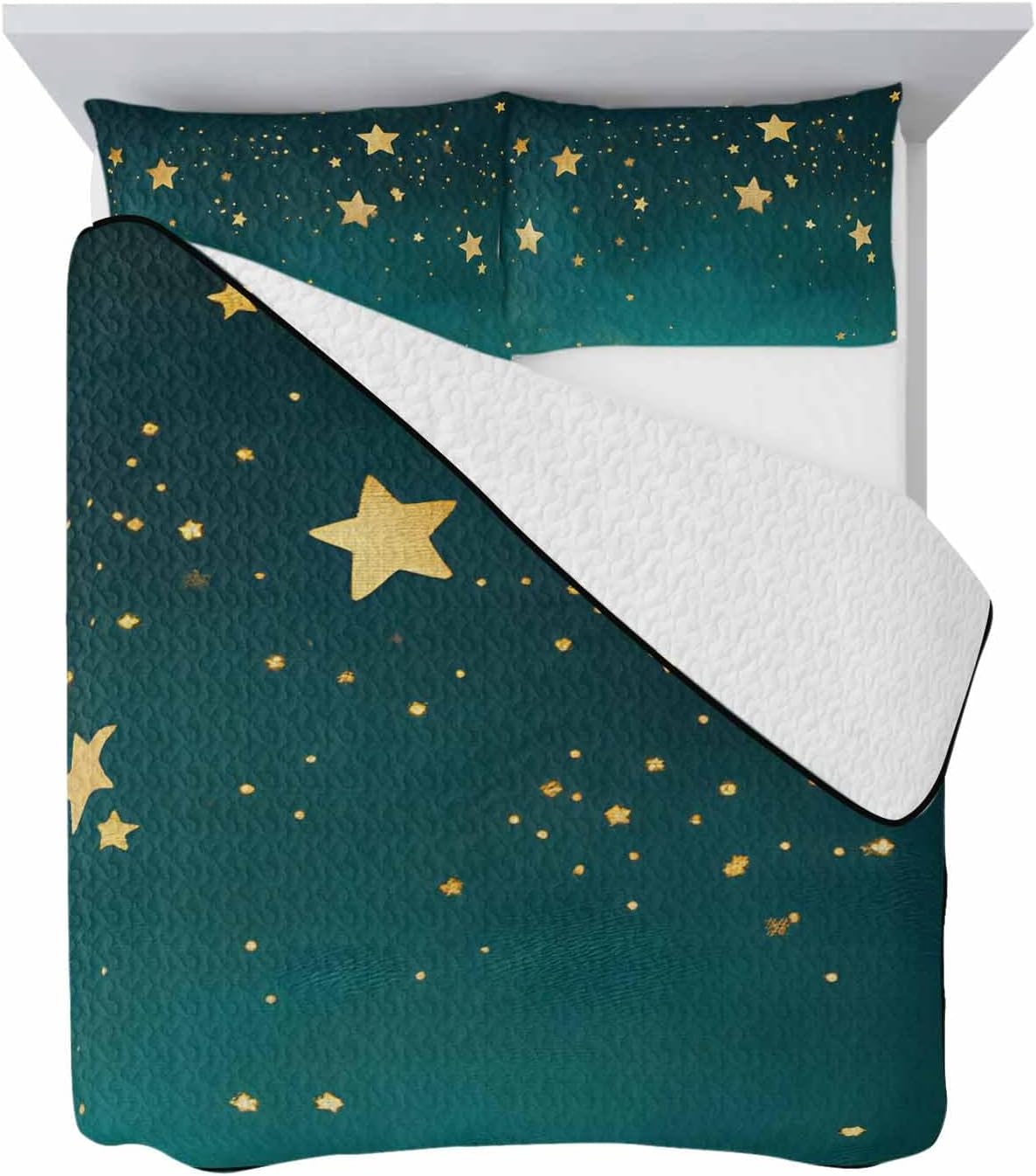 Litter Star Dream Yellow Star on Teal Blue Twin XL Quilt Set