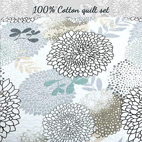 Cozy Line Nina Trista Flowers Aqua Blue Reversible Quilt Bedding Set