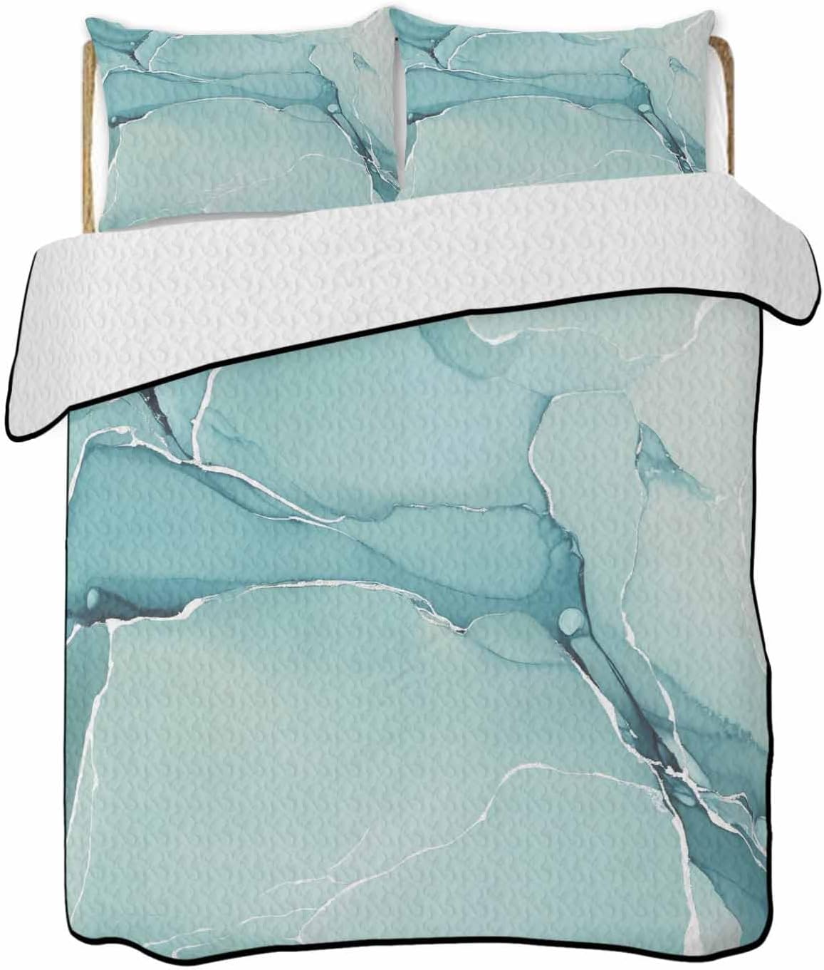 PRINT PICTURE ARTHOME Twin XL Blue Marble Quilt Set with Pillow Covers