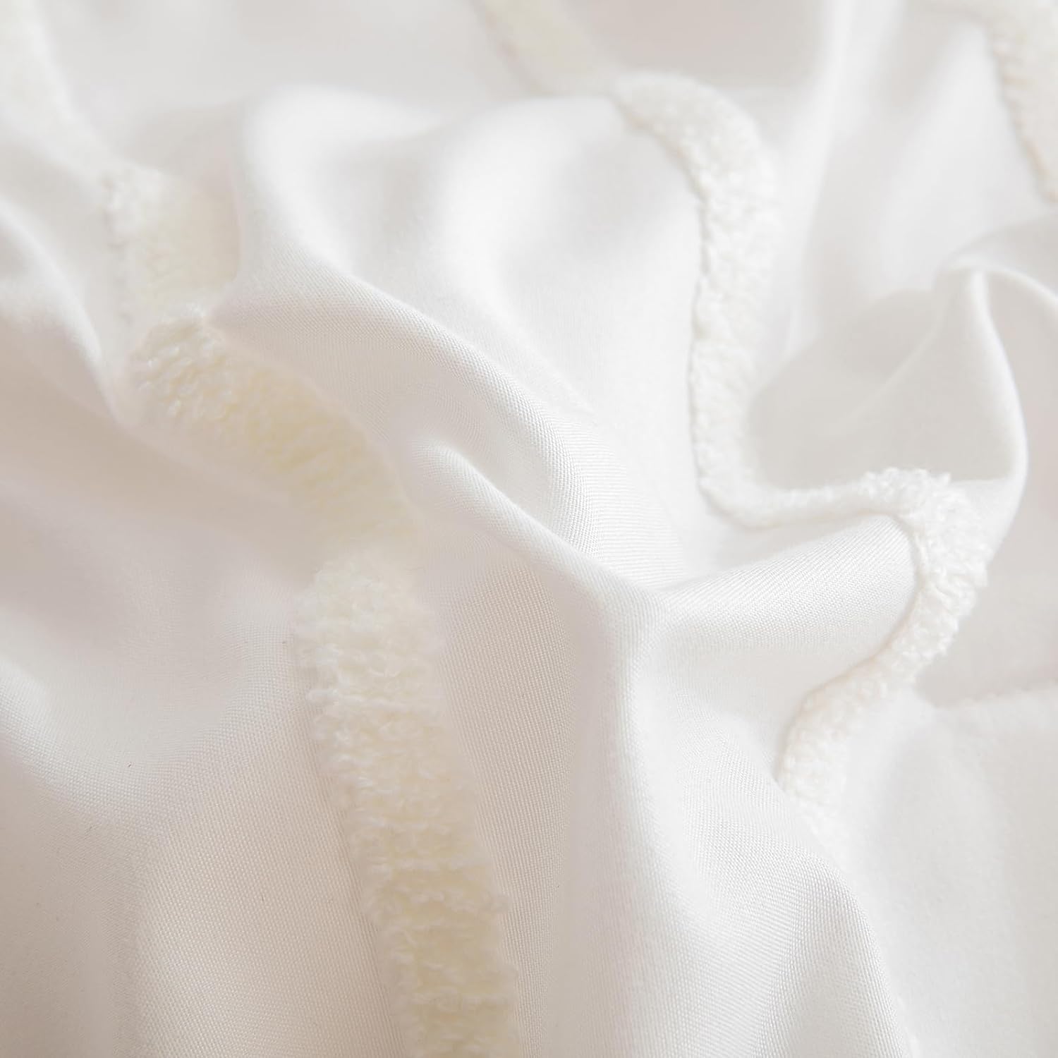 3Pcs Tufted Duvet Cover Set Ivory Twin XL