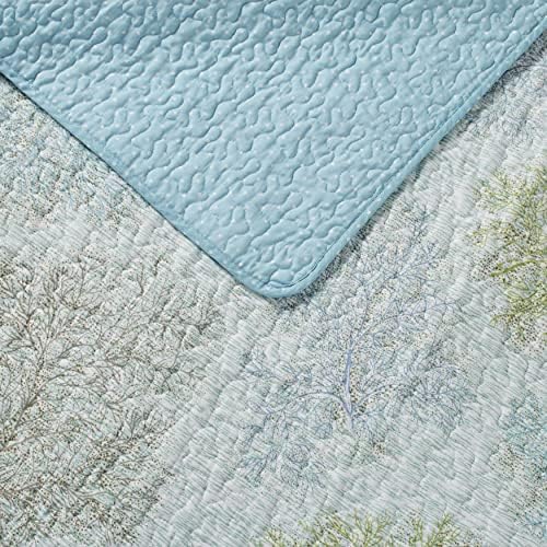 Laura Ashley Twin Quilt Set with Matching Sham Saltwater Blue 100 Cotton