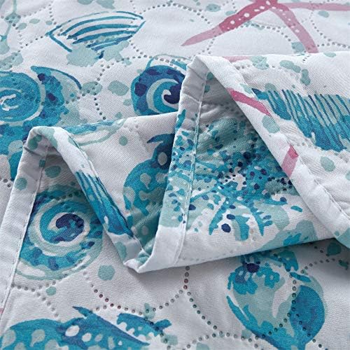Pink Starfish Aqua Beach Quilt Set - Reversible Lightweight Bedding