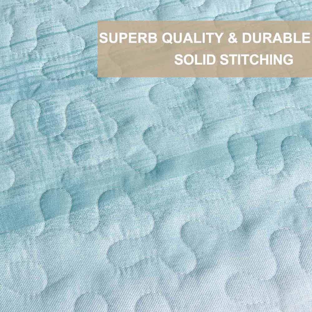 Nanko King Size Quilt Set 3 pcs Grey Teal Blue Striped