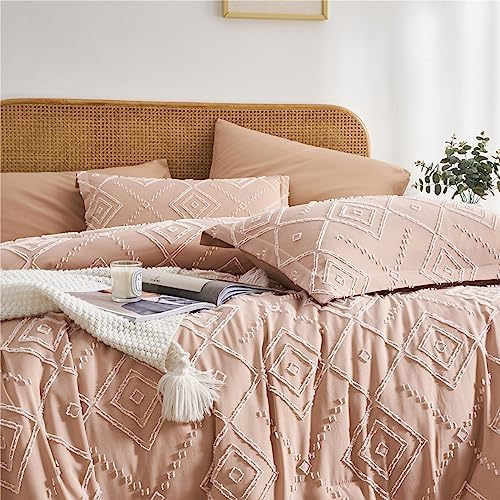 KAKKI Blush Pink Tufted Queen Comforter Set 7 Piece