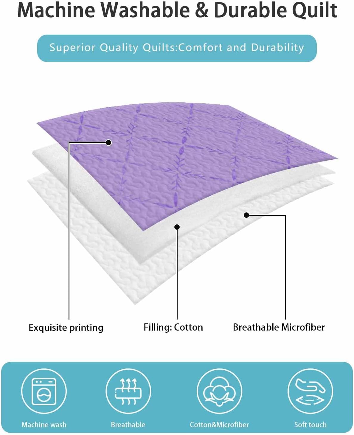 PRINT PICTURE ARTHOME Twin XL Purple Quilt Set 1