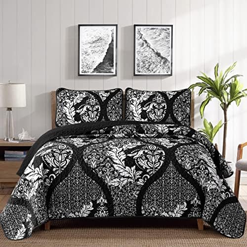DJY Black Quilt Set Queen Size 3 Pieces 1