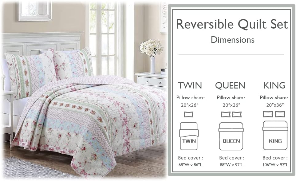 Cozy Line 100 Cotton Reversible Quilt Bedding Set Queen 3 Piece