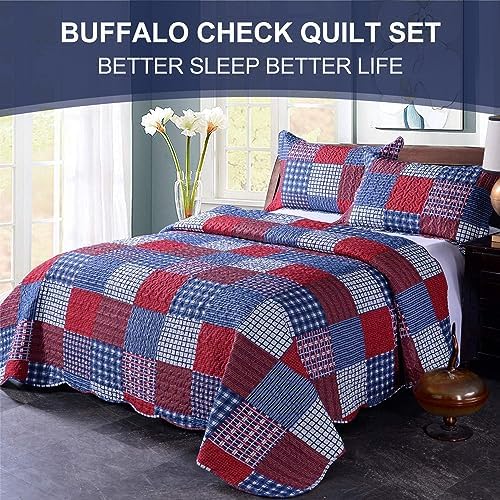 Hailea Red Blue Plaid Quilt Set Twin Size