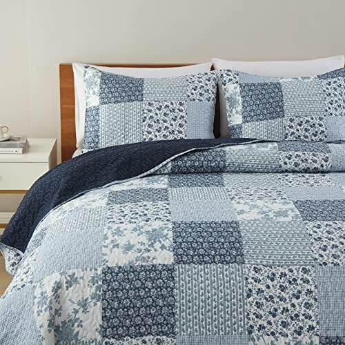 Boryard 3-Piece Queen Quilt Set Navy Blue Plaid Print