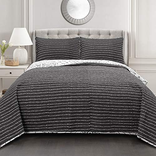 Lush Decor Charcoal Monique 3 Piece Reversible Quilt Set