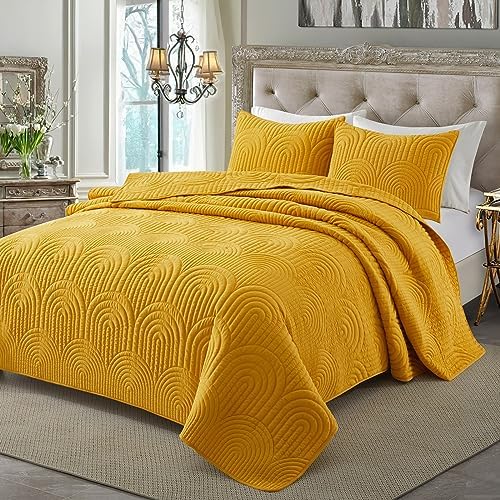 Safonory Mustard Yellow Quilt Set Twin Size