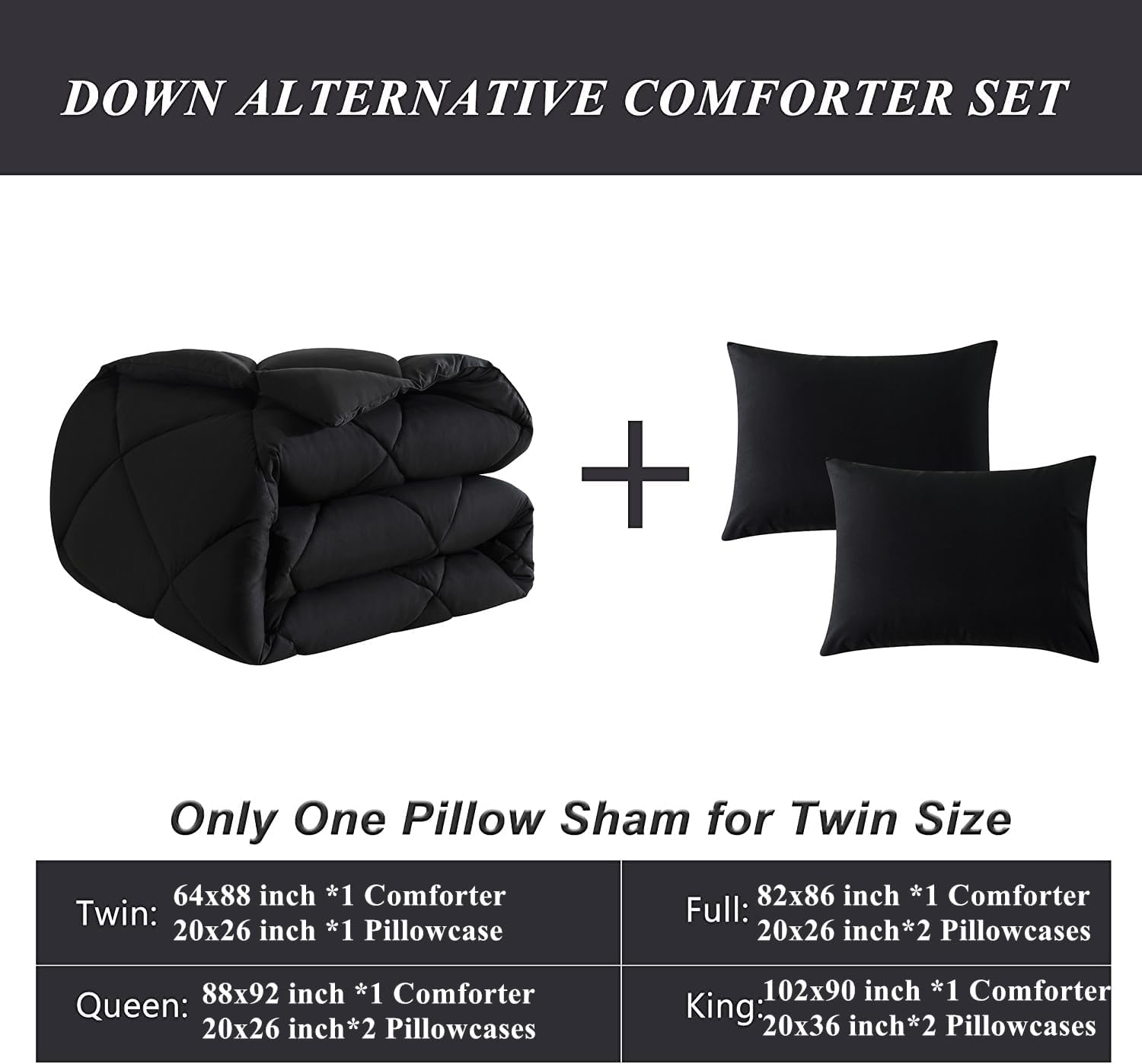 ELNIDO QUEEN Lightweight King Comforter Set - 3 Piece Black 200GSM