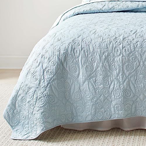 Laura Ashley Felicity Quilt Set - Twin Breeze Blue 100 Cotton