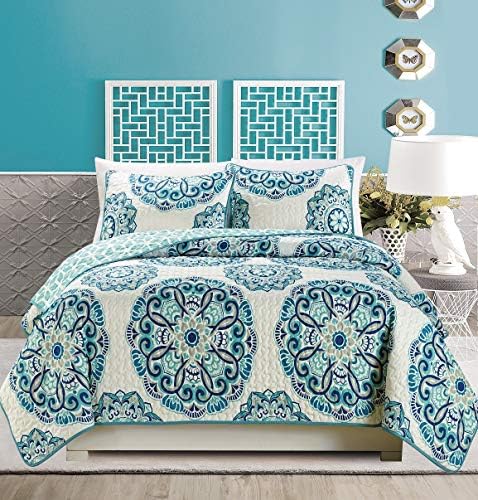 Grand Linen 3-Piece Queen Quilt Set Reversible Coverlet
