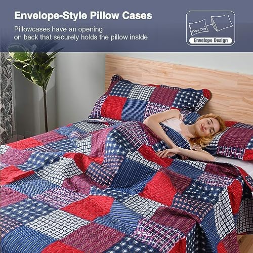 Hailea Red Blue Plaid Quilt Set Twin Size