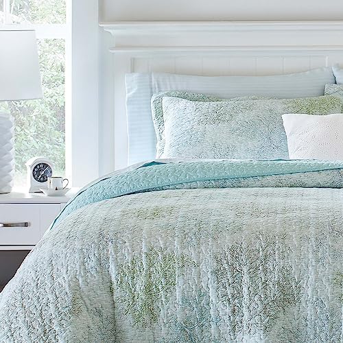 Laura Ashley Twin Quilt Set with Matching Sham Saltwater Blue 100 Cotton