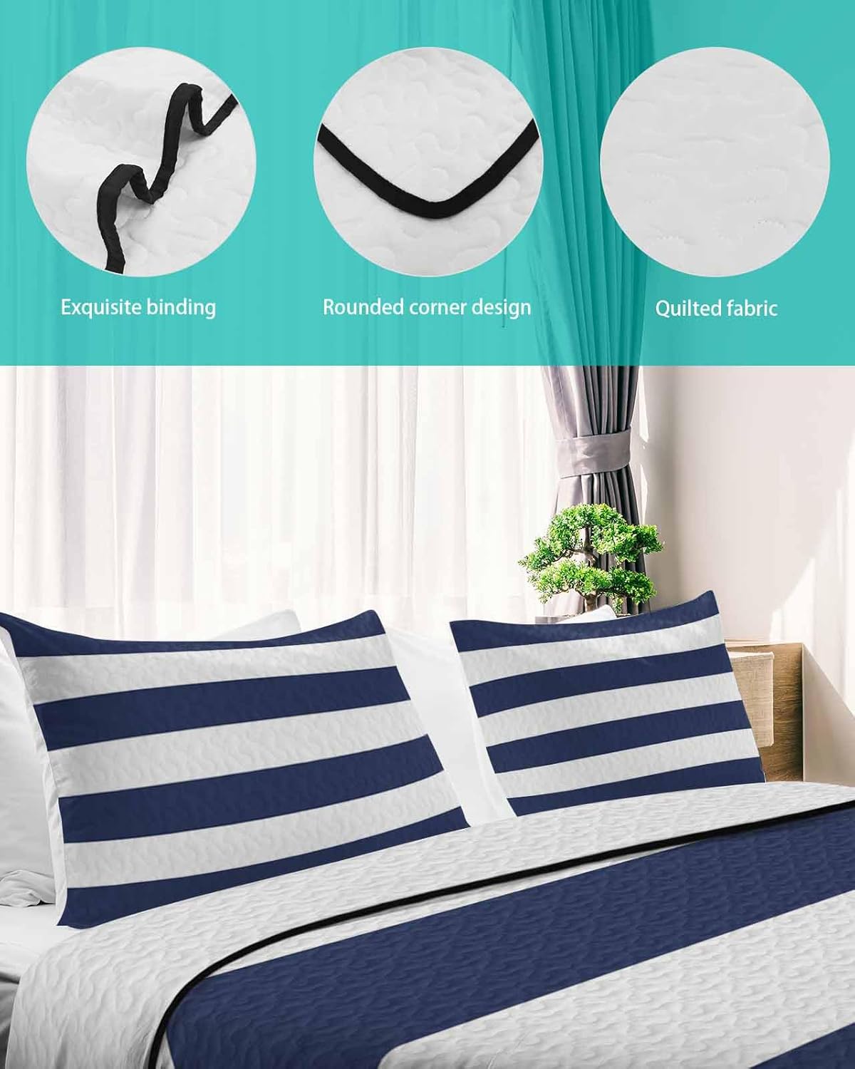 Chees D Zone Twin XL Quilt Set Navy Blue Nautical Stripes