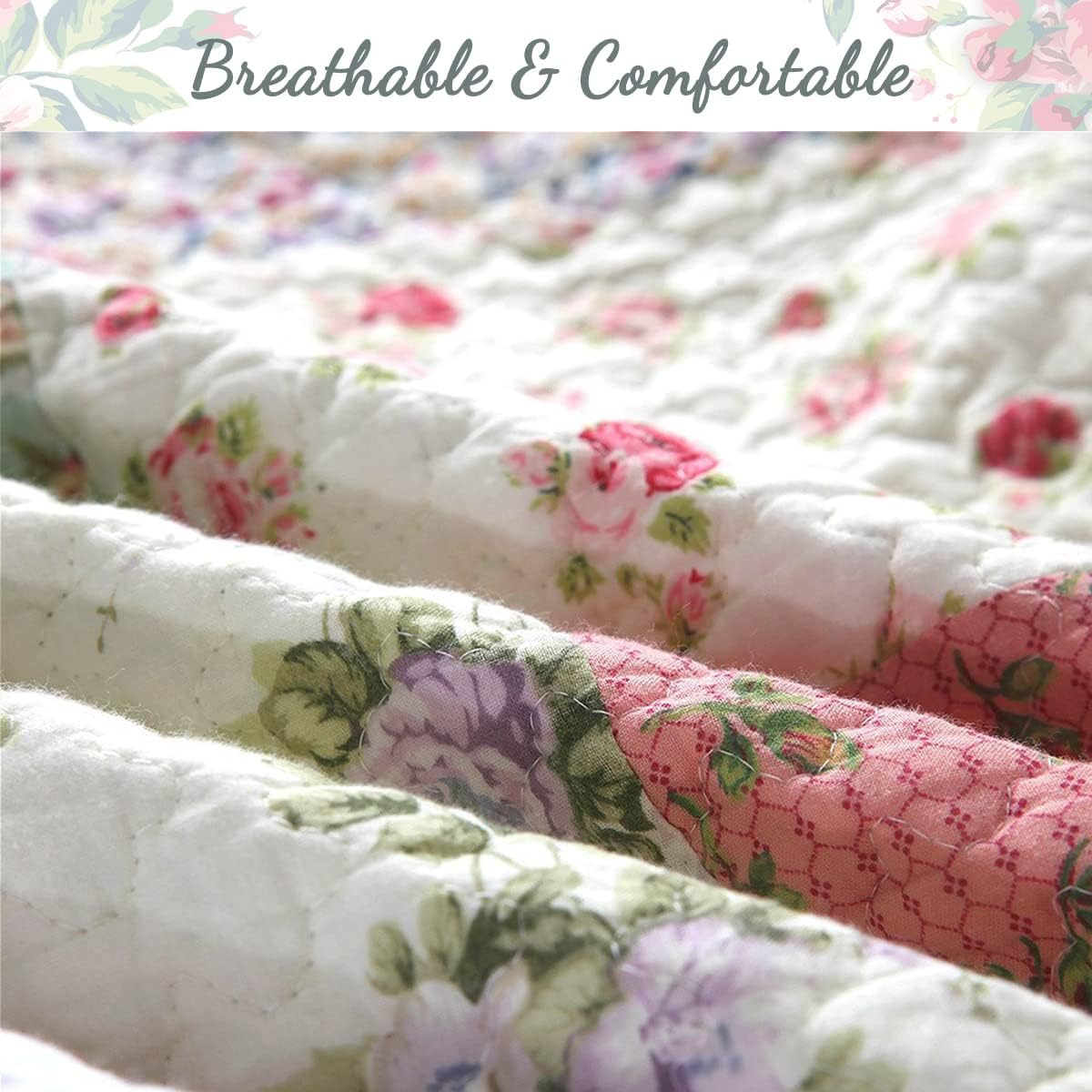 Cozy Line Floral Patchwork Quilt Bedding Set Queen 3 Piece