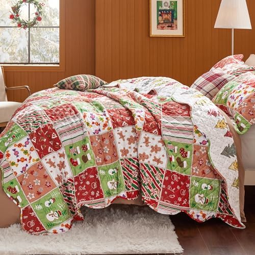Bedsure Christmas Quilt Set King - Red and Multicolor
