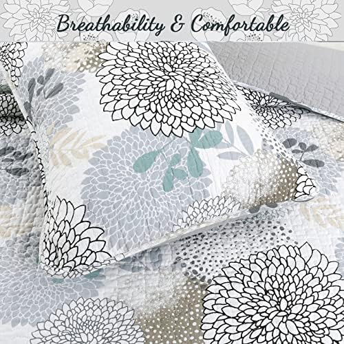 Cozy Line Nina Trista Flowers Aqua Blue Reversible Quilt Bedding Set