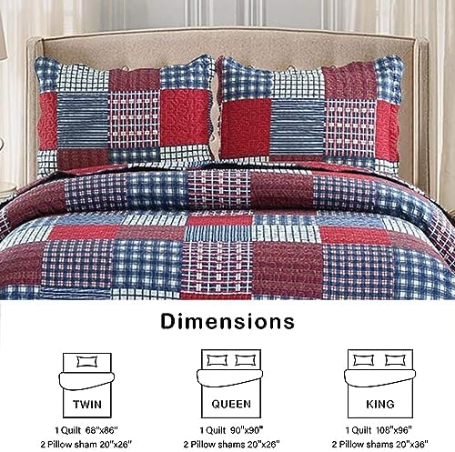 Hailea Red Blue Plaid Quilt Set Twin Size