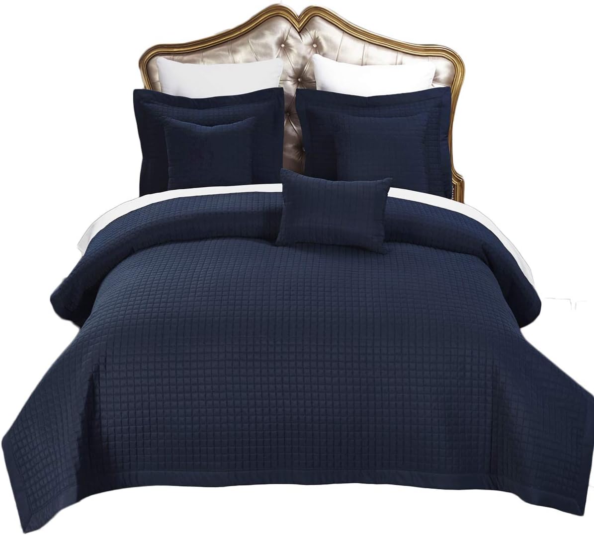 Royal Hotel Bedding 5PC Quilt Set Twin XL Navy Checkered