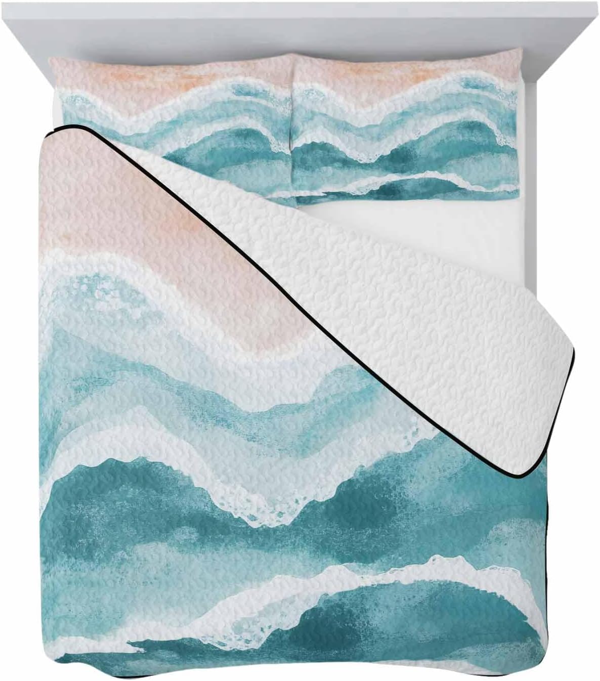 Teal Green Coastal Quilt Set Twin XL with Pillow Covers