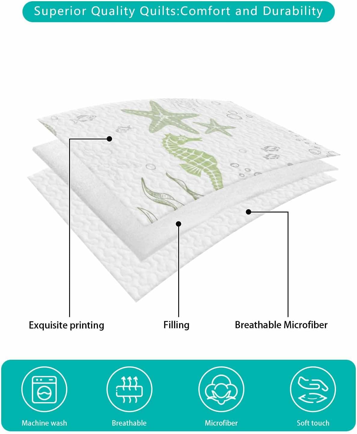 Coastal Sage Green Twin XL Quilt Set with 2 Pillow Shams
