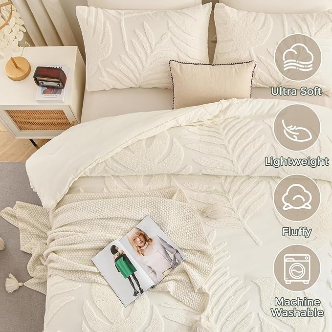 3 Pcs Duvet Cover Set - Soft Breathable Cotton Bedding with Pillowcases