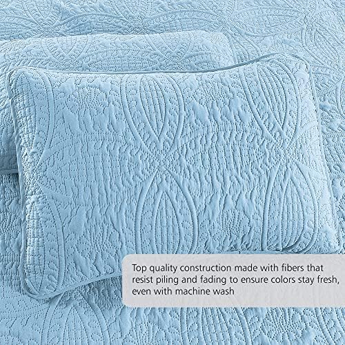 Pure Bedding Quilt Set King Size Sky Blue Geometric Pattern