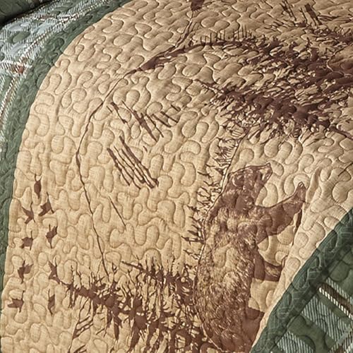 Woodland Sage Bear Moose Quilt Bed Set - Queen Size