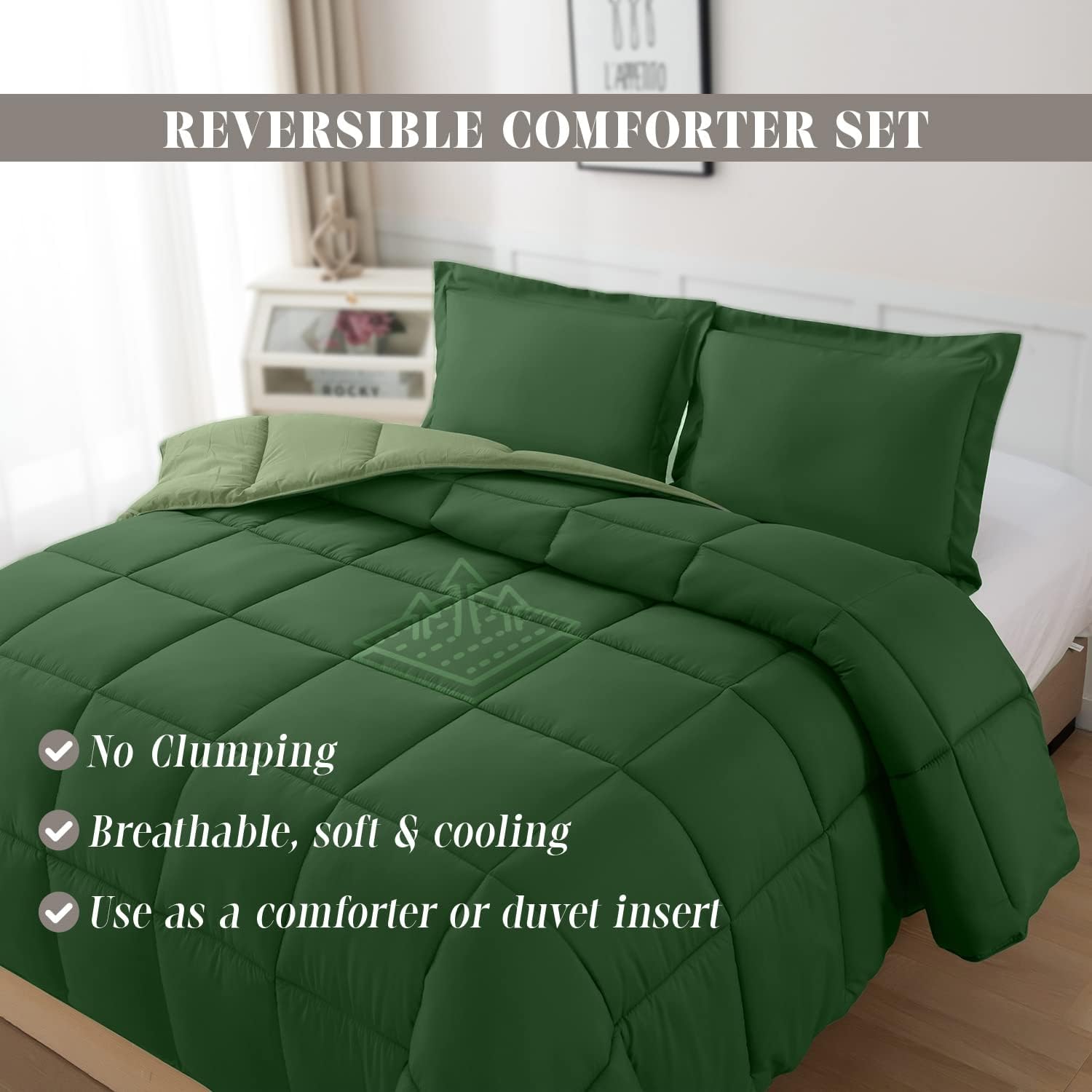 Elegant Comfort 3-Piece Reversible Comforter Set Twin XL Hunter GreenSage