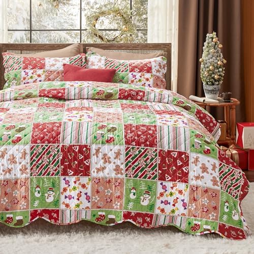 Bedsure Christmas Quilt Set King - Red and Multicolor