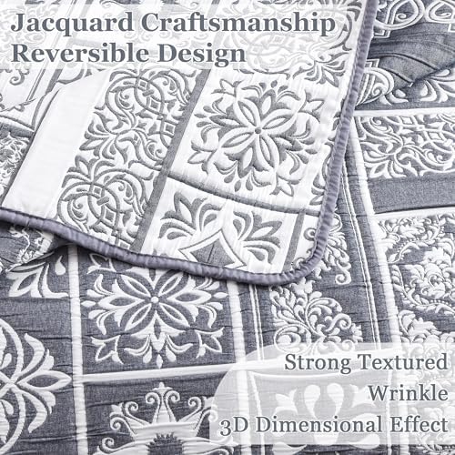 Asuexpect 3 Piece Grey Blue Patchwork Quilt Set King Size