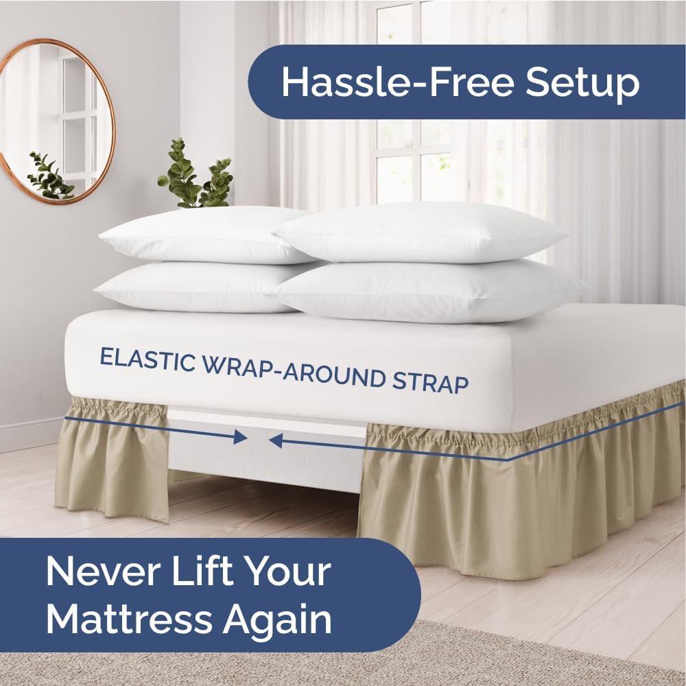 CGK Unlimited Wrap Around Dust Ruffle Bed Skirt 2 Pillowcases Set - Beige