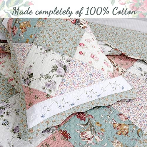 Cozy Line Floral Patchwork Quilt Bedding Set Queen 3 Piece