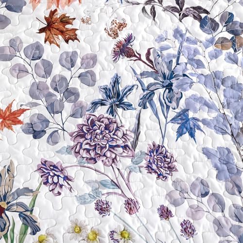 Yiran Blue Floral Queen Quilt Set 3-Piece