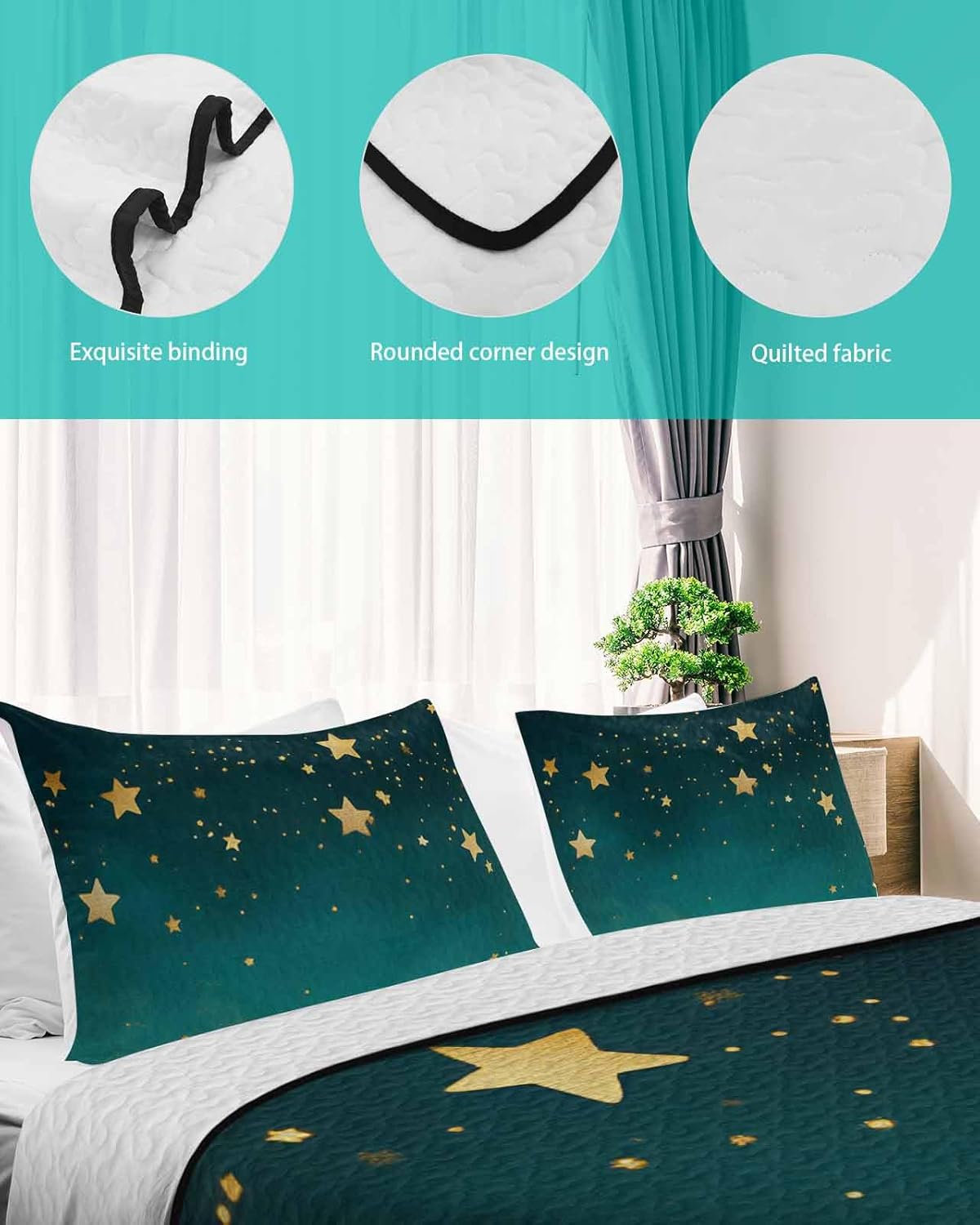 Litter Star Dream Yellow Star on Teal Blue Twin XL Quilt Set