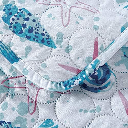 Pink Starfish Aqua Beach Quilt Set - Reversible Lightweight Bedding