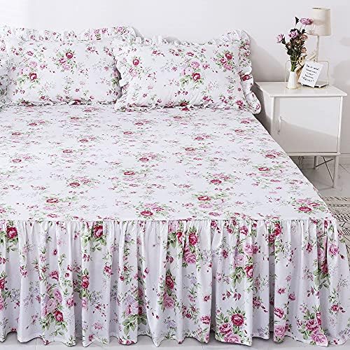 FADFAY 4-Piece Premium Cotton Bedding Set with Pink Rose Print