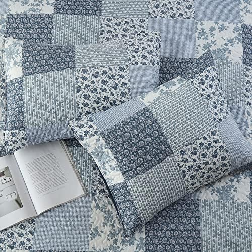 Boryard 3-Piece Queen Quilt Set Navy Blue Plaid Print