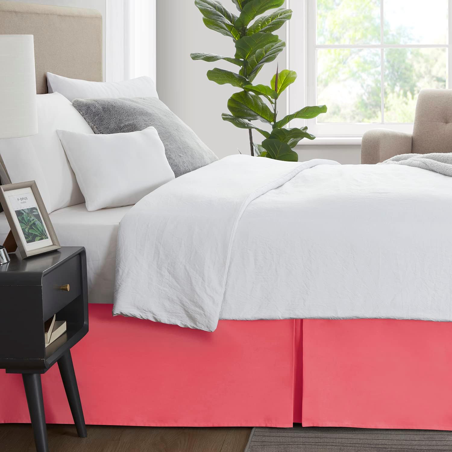 Nestl Coral Pink Cal King Bed Skirt 14 Inch Drop