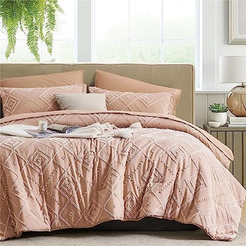 KAKKI Blush Pink Tufted Queen Comforter Set 7 Piece