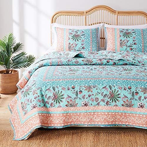 Greenland Home Barefoot Bungalow Quilt Set 3-Piece FullQueen Turquoise