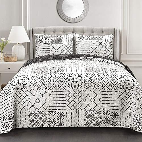 Lush Decor Charcoal Monique 3 Piece Reversible Quilt Set