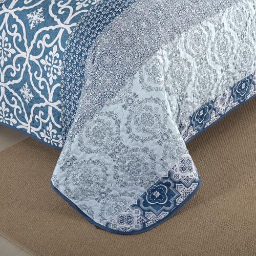 DJY Boho Quilt Set Queen Size 3 Pieces Navy Blue