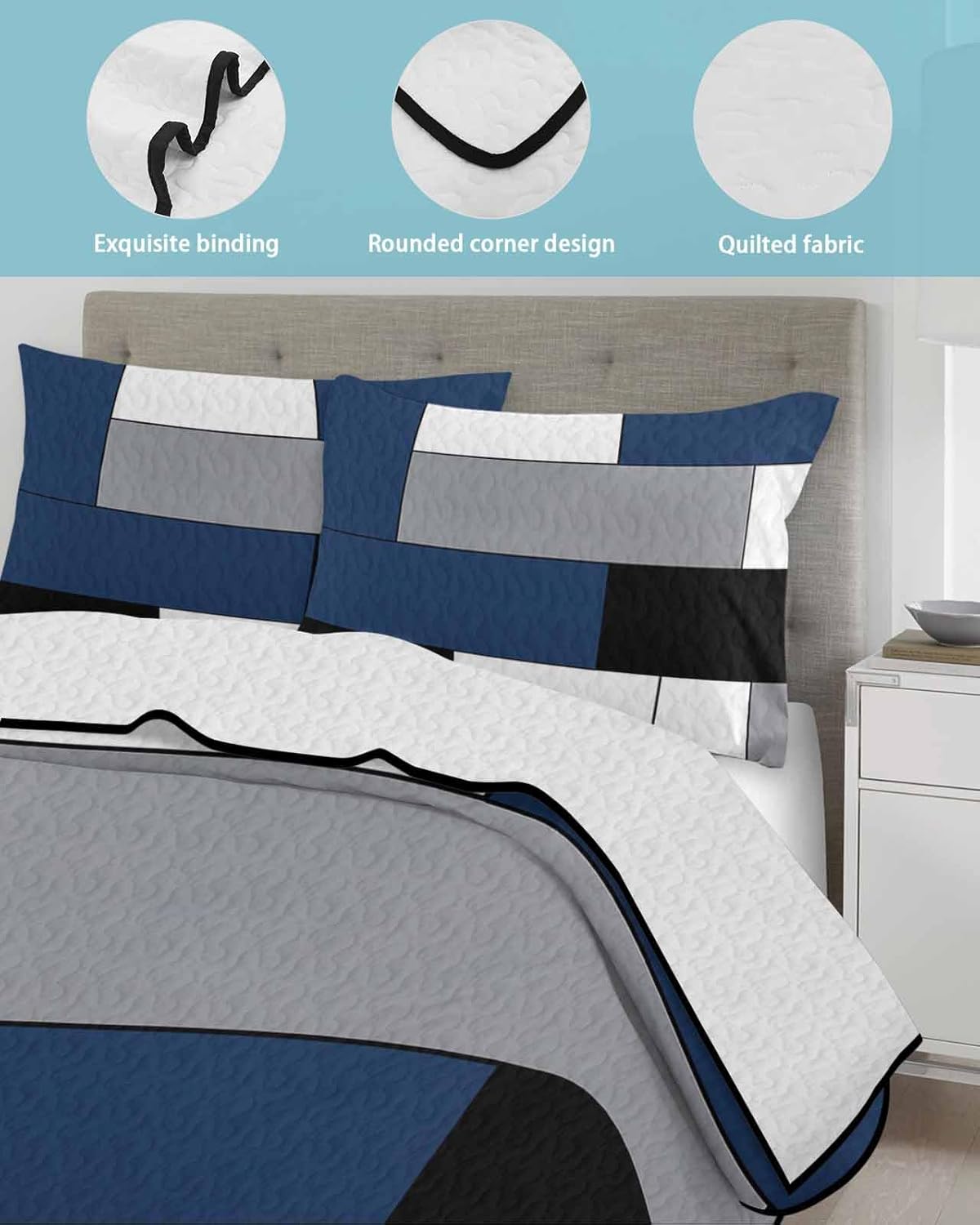 Twin XL Quilt Bedding Set - Navy Blue Grey