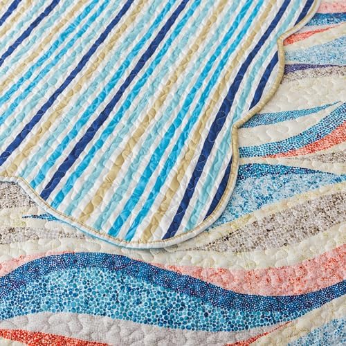 HoneiLife Oversized Queen Quilt Set - 106x106 Coastal Beach Nautical 3-Piece