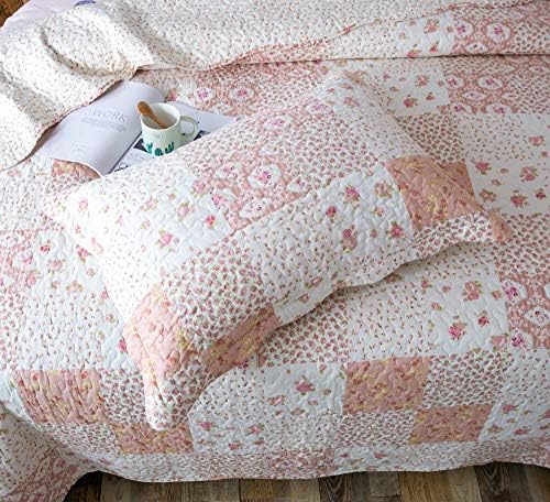 KASENTEX Twin Quilt Set 86x68 Pink Floral Patchwork